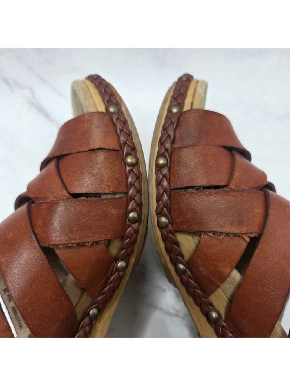 Dansko Tory Brown Braided Leather Sandals Block Heels Clogs Women's 9 (39) - Picture 6 of 10